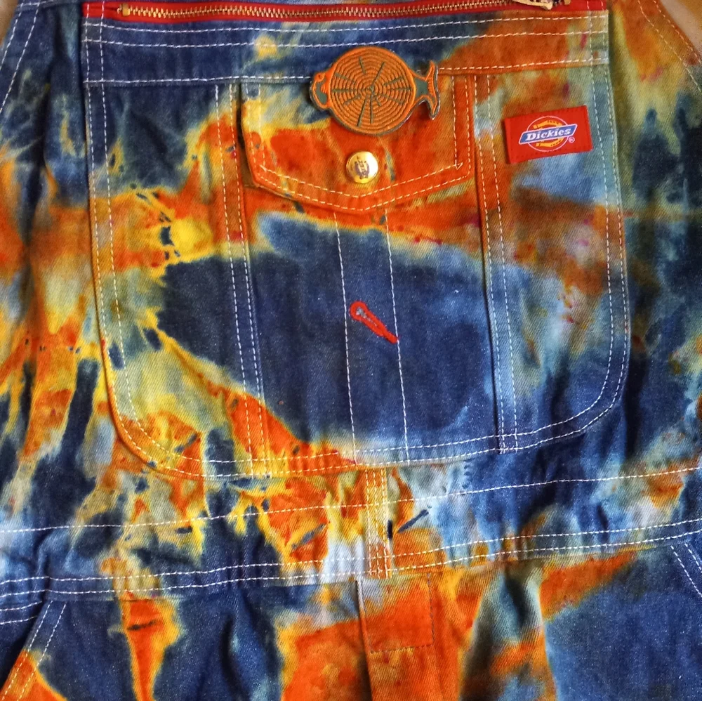 Tie dye Overalls 34×32, Grateful Dead patch Overalls, blue × orange Overalls - Picture 10 of 12